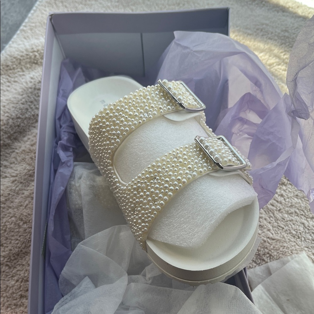 Madden Girl Pearl-Studded White Sandals